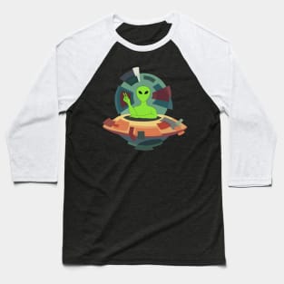 Paranormal - STYLIZED ART - Alien in it's flying saucer Baseball T-Shirt